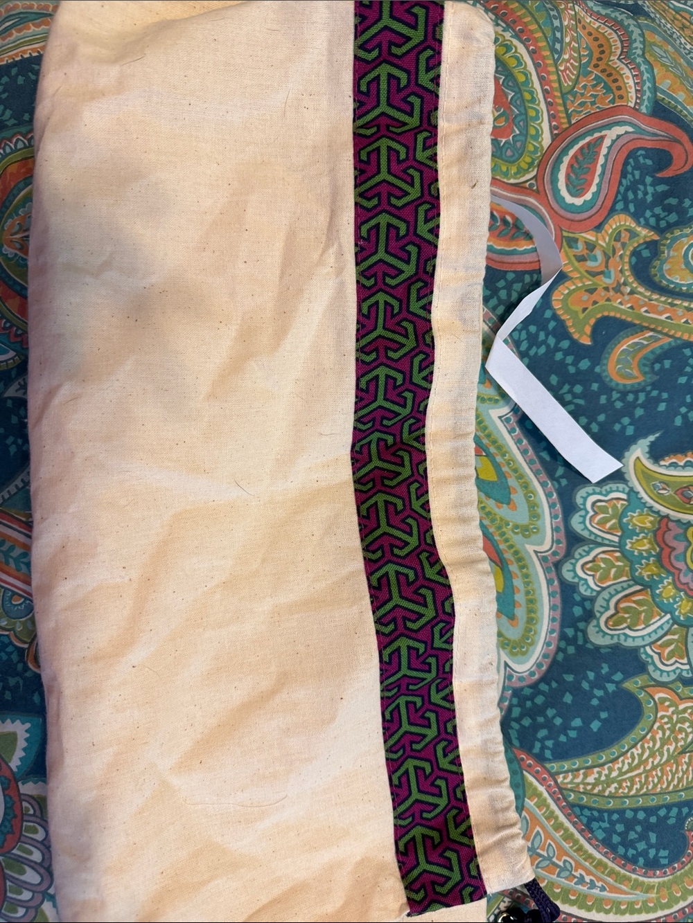 Tory Burch Cream Canvas Dust Bag with Purple and Green Trim